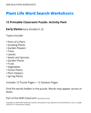Plant Life Word Search Worksheets – 12 Printable Classroom Puzzles (Grades K-2)