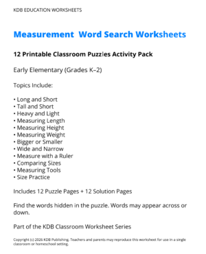 Measurement Word Search Worksheets K-2