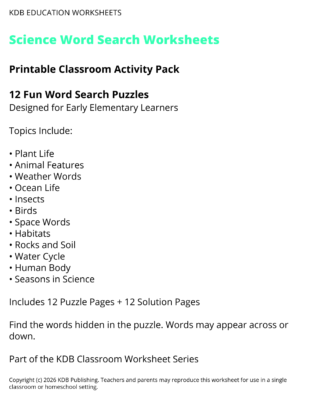 Science Word Search Worksheets – 12 Printable Classroom Puzzles