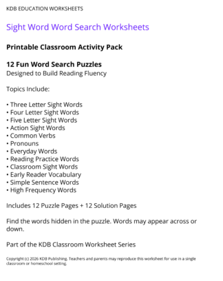 Sight Words Word Search Worksheets – 12 Early Reader Printable Puzzles