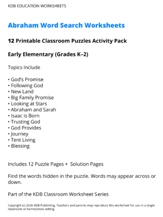 Abraham Word Search Worksheets – Early Elementary (Grades K–2)