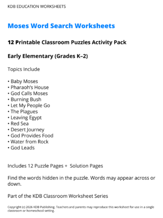 Moses Word Search Worksheets – Early Elementary (Grades K–2)