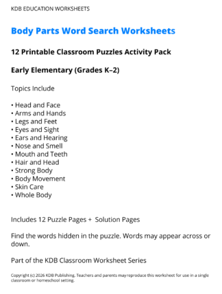 Body Parts Worksheets – 12 Printable Health Activities (Grades K-2)