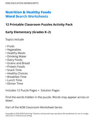Nutrition & Healthy Foods Worksheets – 12 Printable Health Activities (Grades K-2)