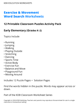 Exercise & Movement Worksheets – 12 Printable Health Activities (Grades K-2)