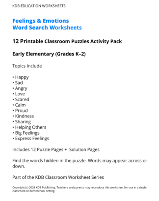 Feelings & Emotions Worksheets – 12 Printable Health Activities (Grades K-2)