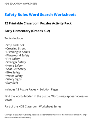 Safety Rules Worksheets – 12 Printable Health Activities (Grades K-2)