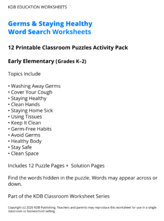 Germs & Staying Healthy Worksheets – 12 Printable Health Activities (Grades K-2)