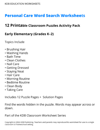 Personal Care Worksheets – 12 Printable Health Activities (Grades K-2)
