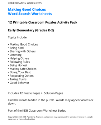 Making Good Choices Worksheets – 12 Printable Health Activities (Grades K-2)