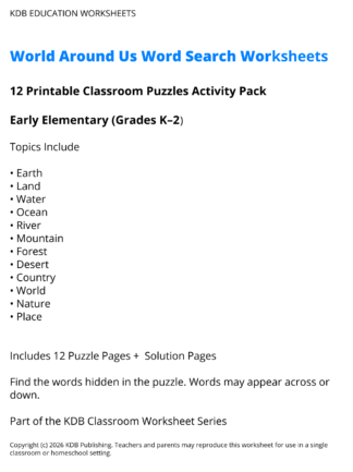 World Around Us Word Search Worksheets - Early Elementary (Grades K-2)