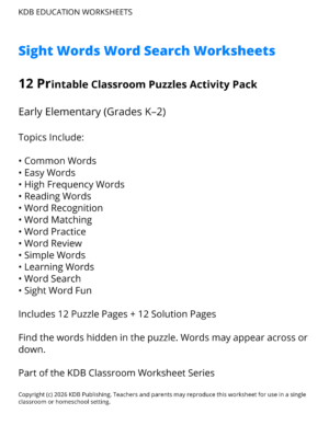 K-2 Sight Words Word Search Worksheets