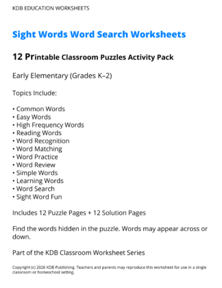 K-2 Sight Words Word Search Worksheets