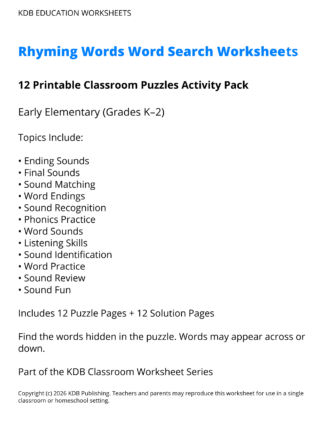 K-2 Rhyming Words Word Search Worksheets