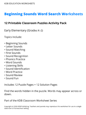 K-2 Beginning Sounds Word Search Worksheets