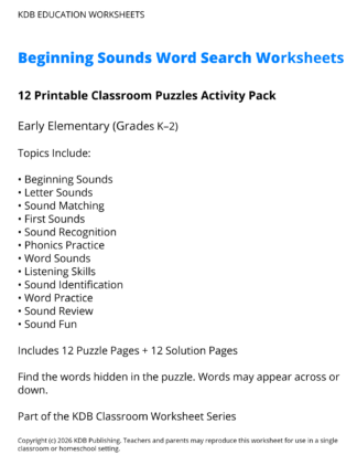 K-2 Beginning Sounds Word Search Worksheets