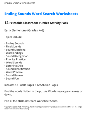 K-2 Ending Sounds Word Search Worksheets