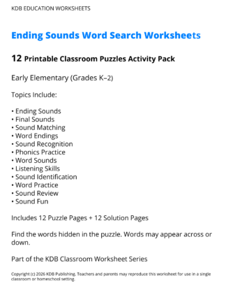 K-2 Ending Sounds Word Search Worksheets