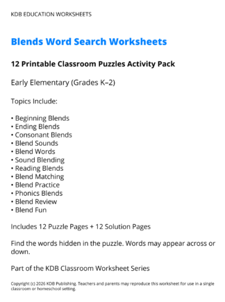 K-2 Blends Word Search Worksheets