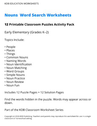 K-2 Nouns Word Search Worksheets