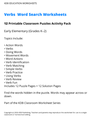 K-2 Verbs Word Search Worksheets