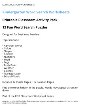 Kindergarten Word Search Worksheets – 12 Printable Classroom Puzzles