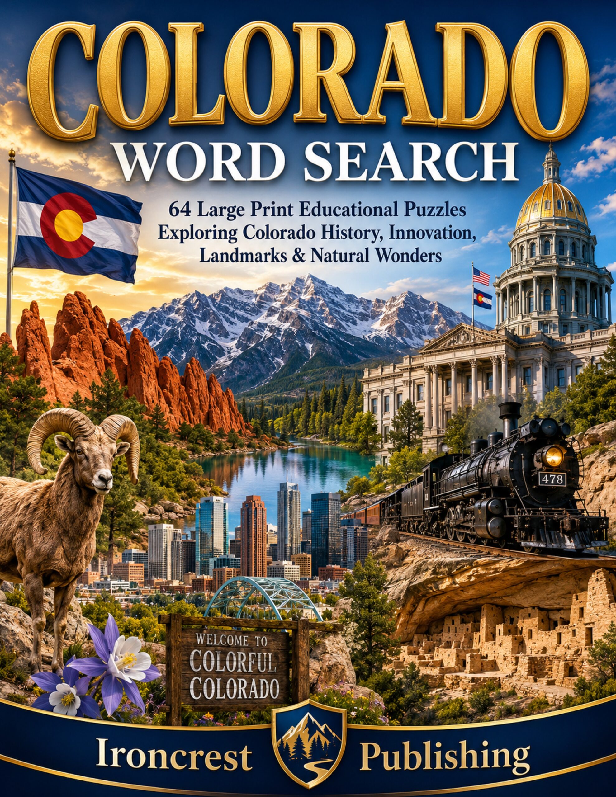 Colorado Word Search – 64 Large Print Puzzles (Digital Download)
