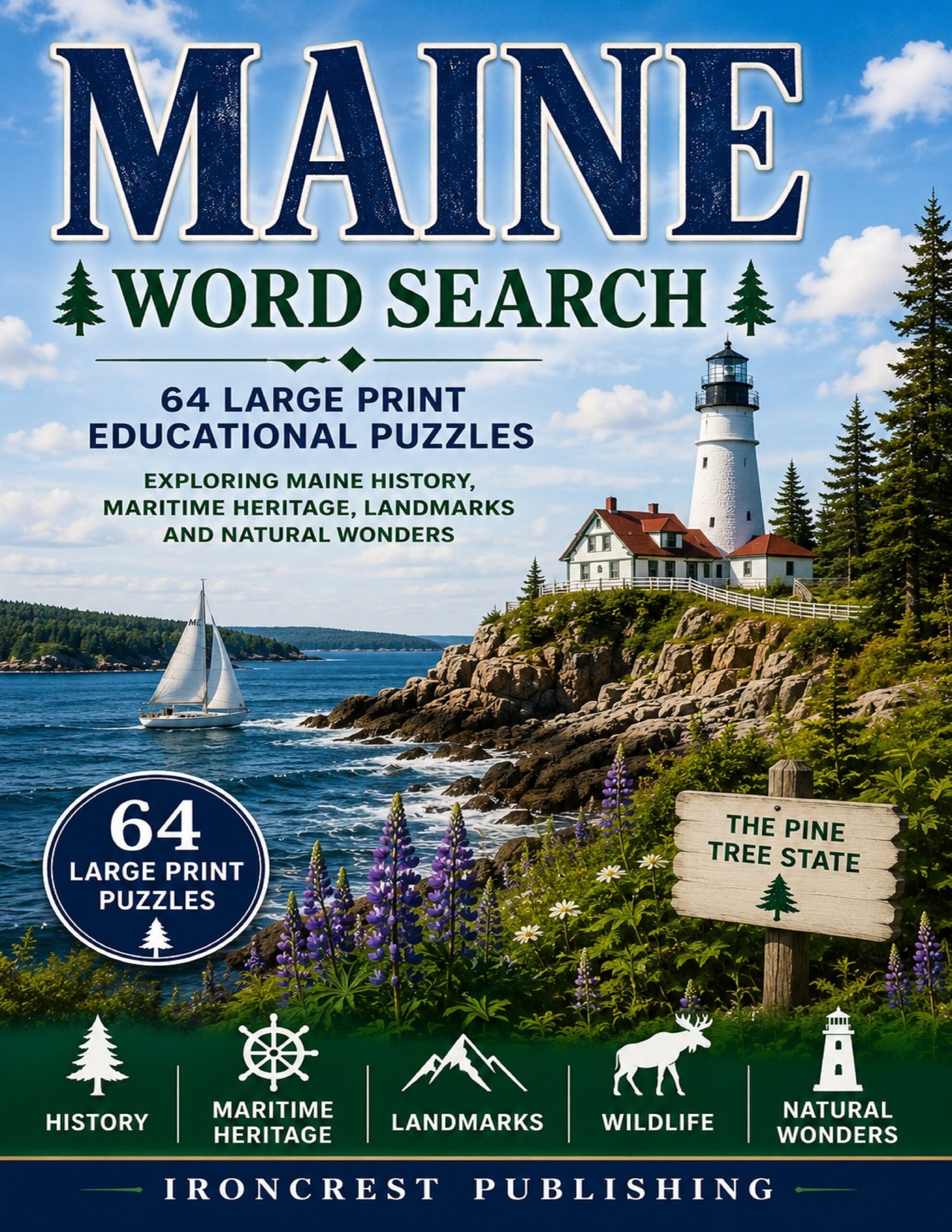 Maine Word Search – 64 Large Print Puzzles (Digital Download)