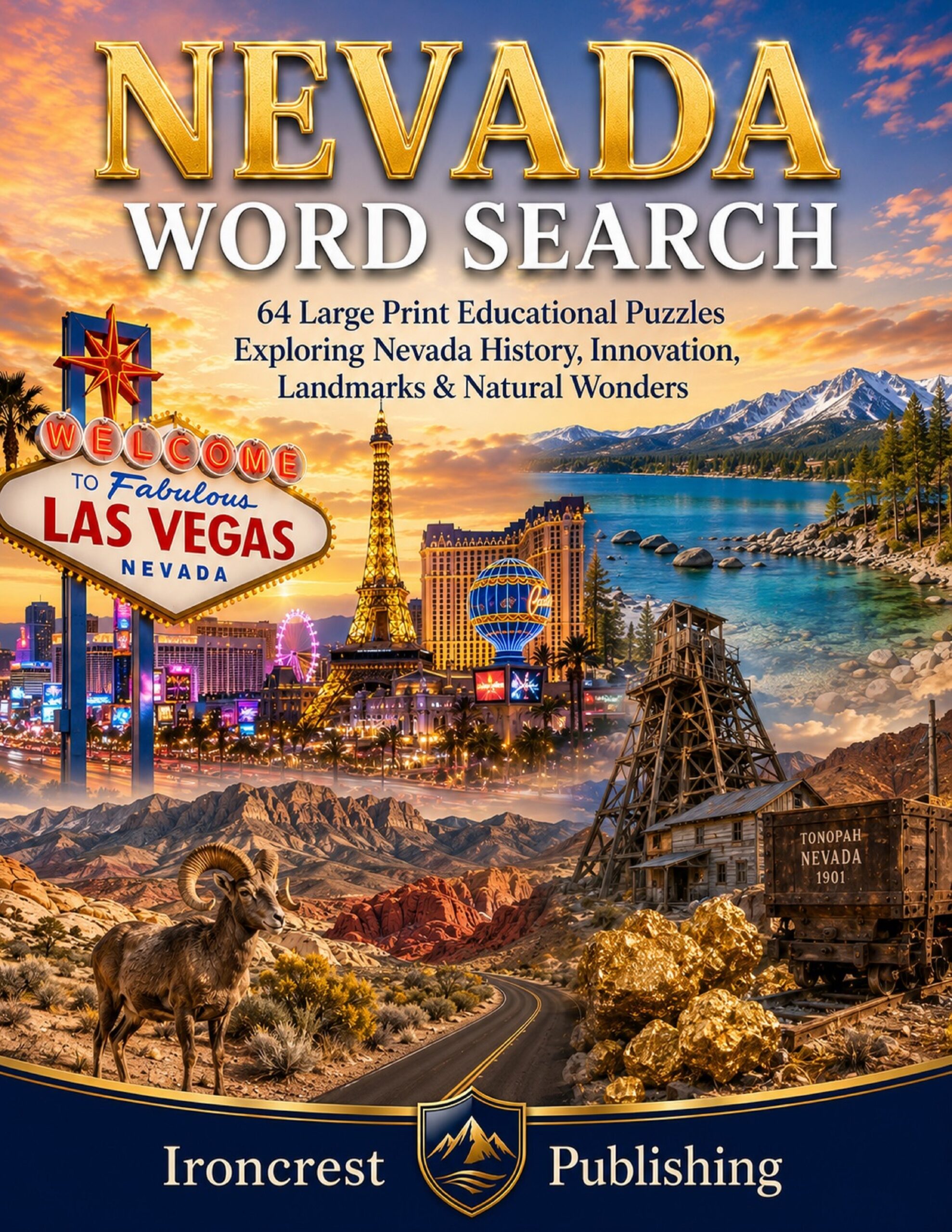 Nevada Word Search – 64 Large Print Puzzles (Digital Download)