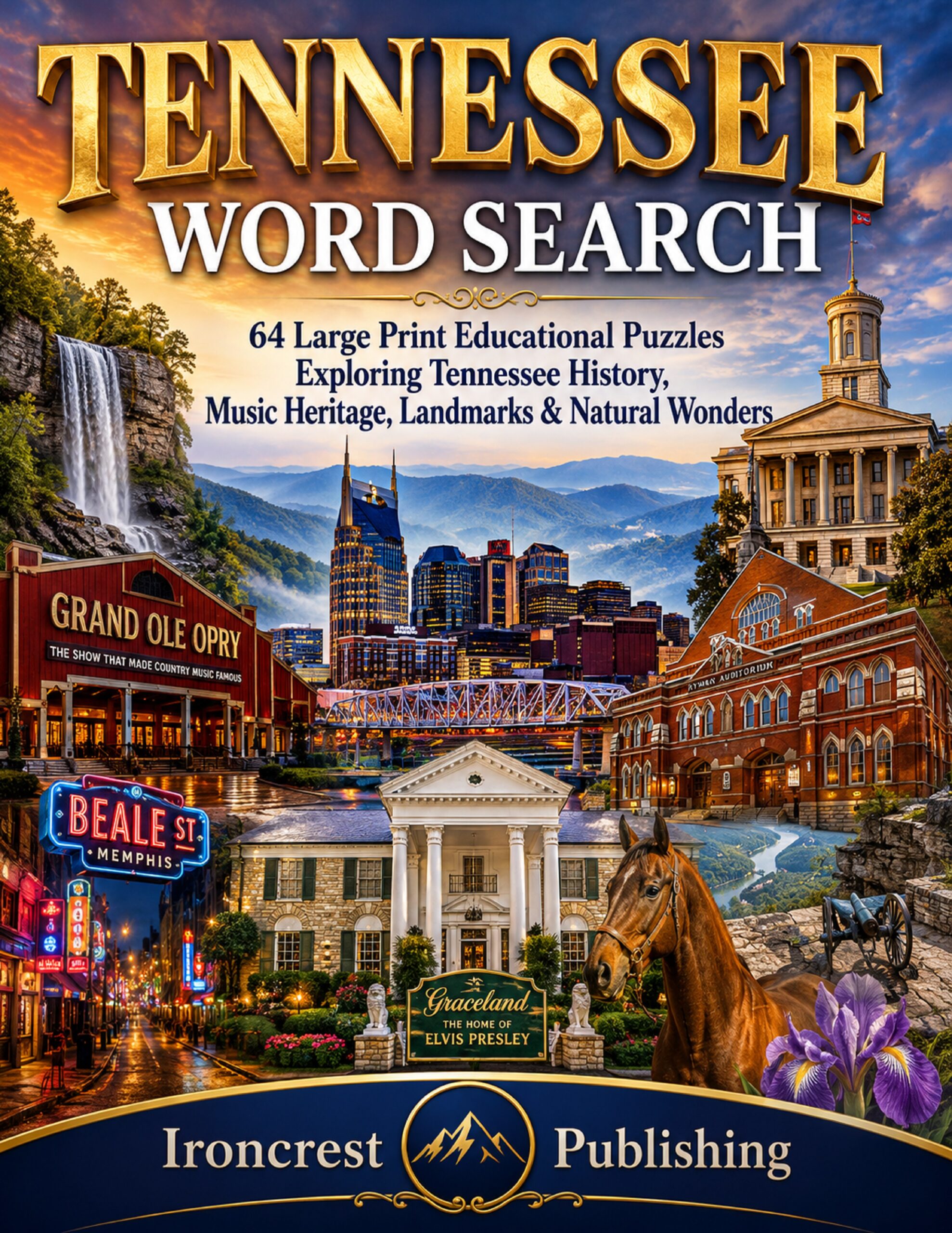 Tennessee Word Search – 64 Large Print Puzzles (Digital Download)